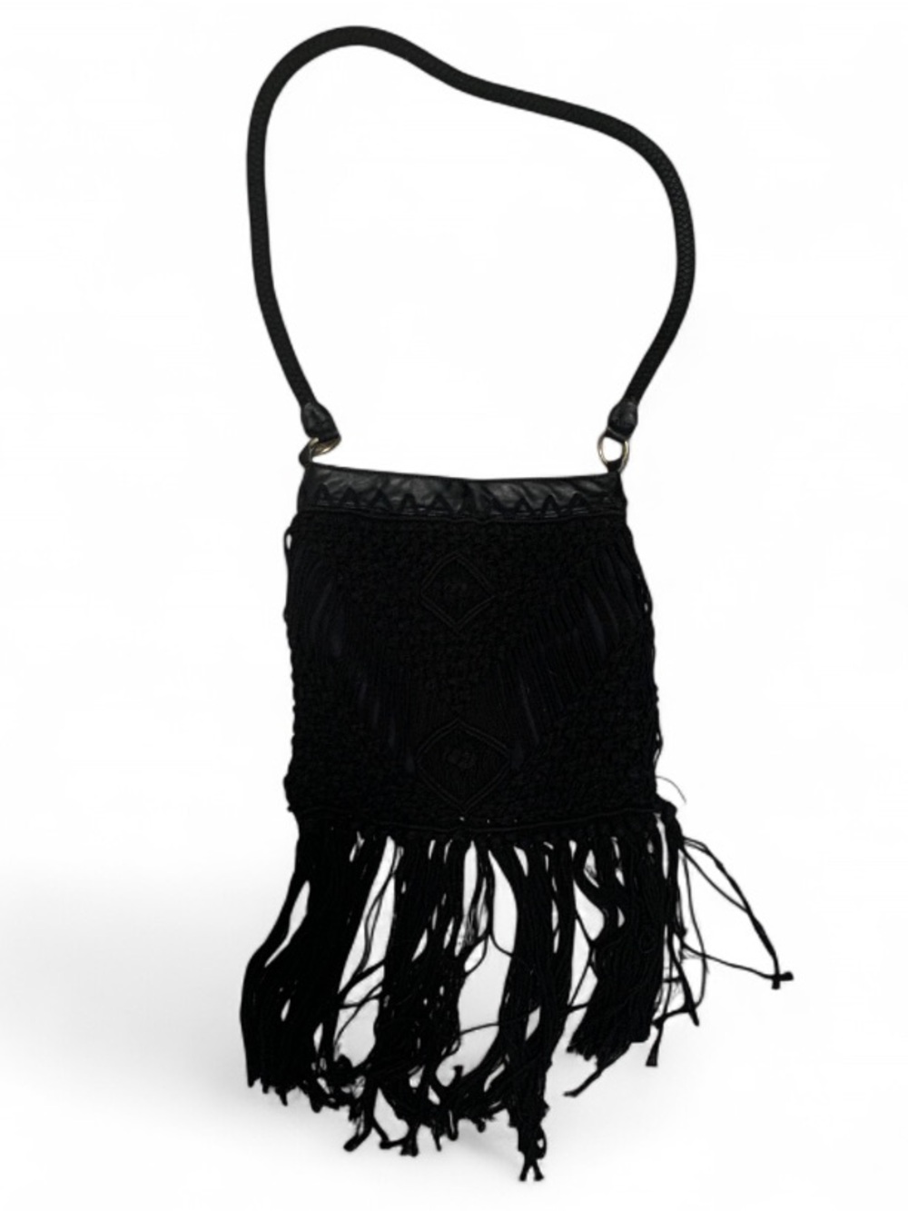 Y2K Mossimo Boho Black Fringe Crochet Crossbody Bag